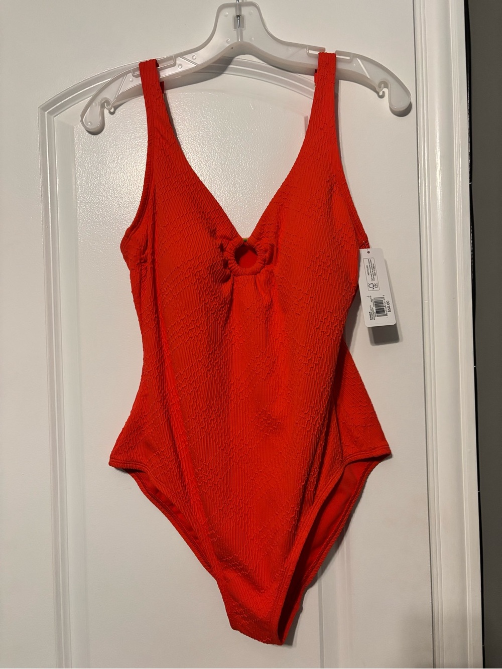 Freshwater Orange Textured One-Piece Swimsuit with Front Ring Detail Size Large